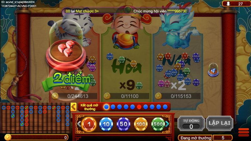 Trường hợp hòa game bài Xúc Xắc Phú Quý